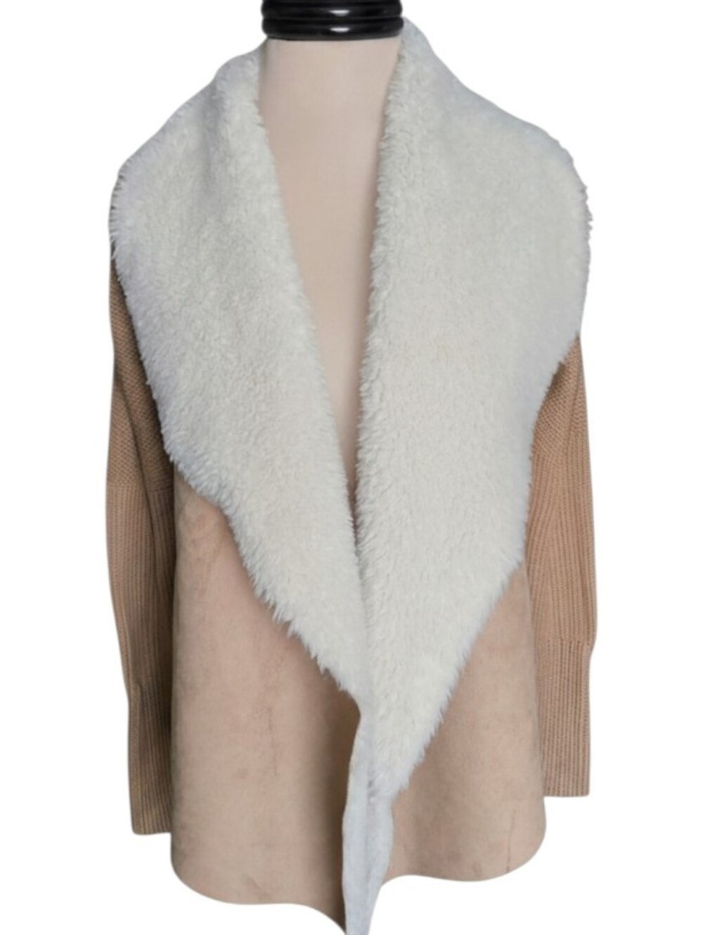 Faux Suede and Sherpa Drape Cardigan Sweater Jacket Size Medium